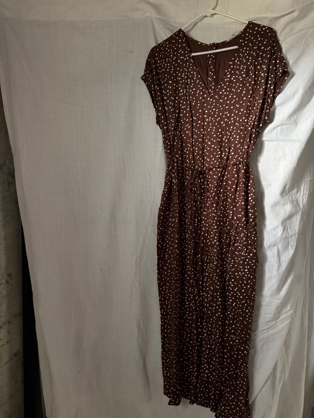 Ali Golden Brown Polka Dot V-Neck Jumpsuit for Women